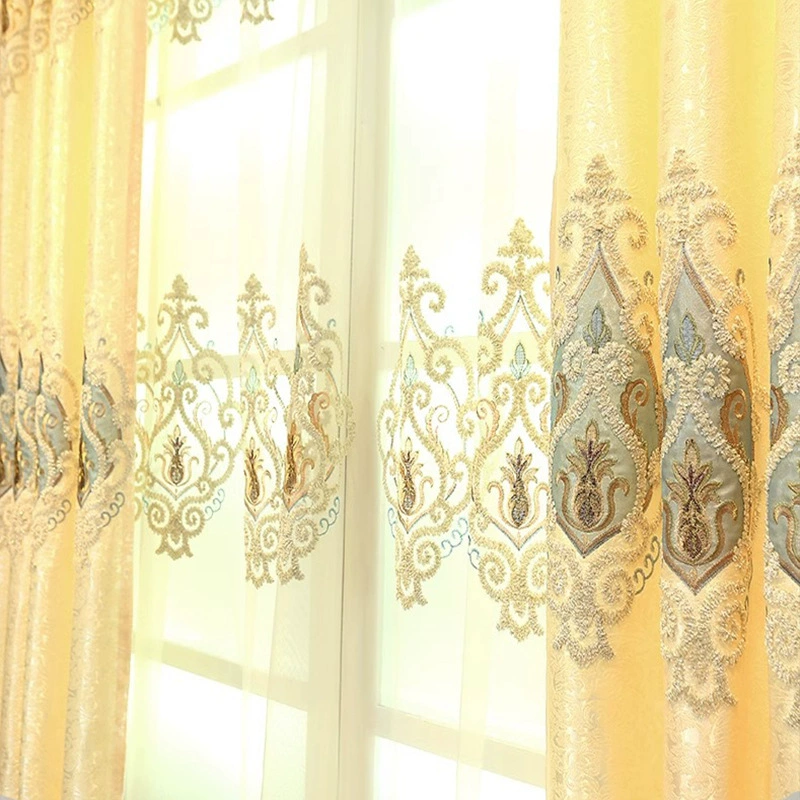 Embroidered thickened curtain, European style, golden, PC‑plastic components, multiple sizes