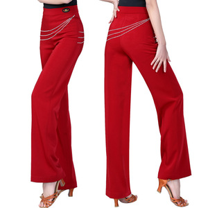Black red High waist Latin dance pants for women wide leg modern ballroom acrobatics  dance  trousers of national standard modern loose wide-legged pants for lady