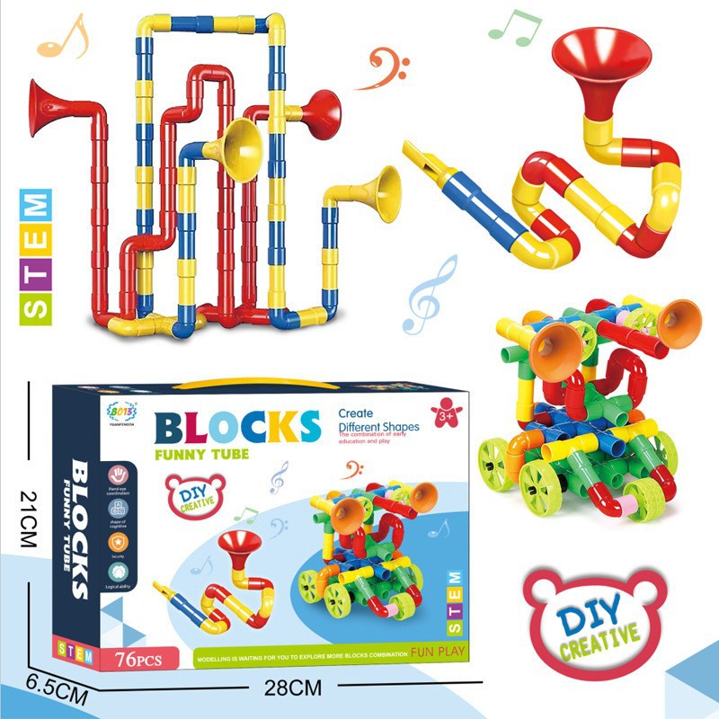 Bloques de construcción de granos transfronterizos para niños ensamblados bocina sonora tubería de agua junta de jardín de infantes Juguete de inteligencia DIY