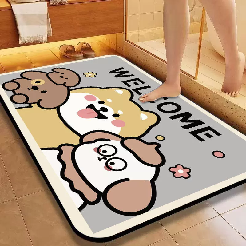 浴室卫生间硅藻泥地毯卡通家用吸水速干耐磨防滑厕所入户门口地垫