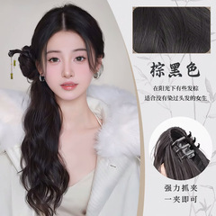 女性用ウィッグポニーテール、中国風、新中国風水波紋ヘアピン、一体型グリッパーポニーテール、チャイナドレス編み込み、サイド編み込み