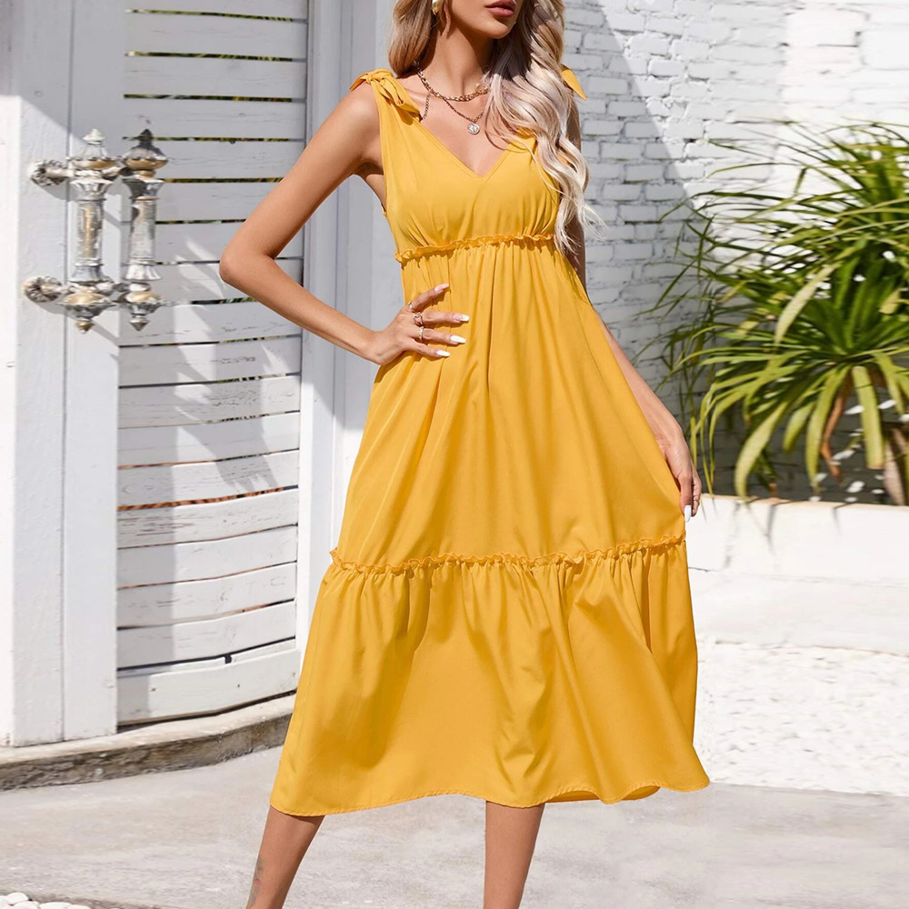 Womens Casual Beach Maxi Dress Waist Defining Spaghetti Straps Flowy Silhouette Perfect for Vacation Wholesale