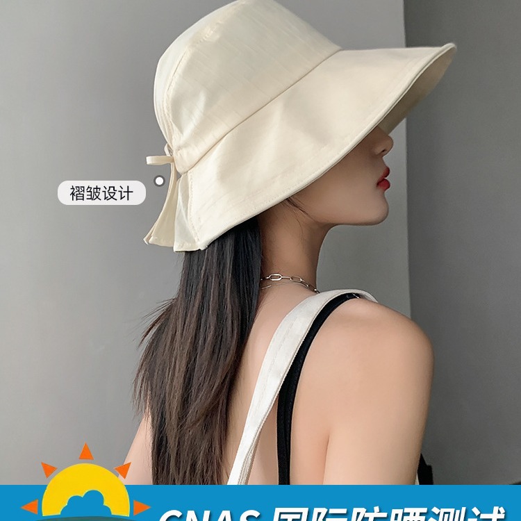 CZ/原創設計 褶皺抽繩漁夫帽透氣日系夏季uv紫外線遮陽防曬帽子女