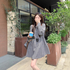 气质格子长袖连衣裙女2025秋季新款设计感小众复古小个子百搭裙子
