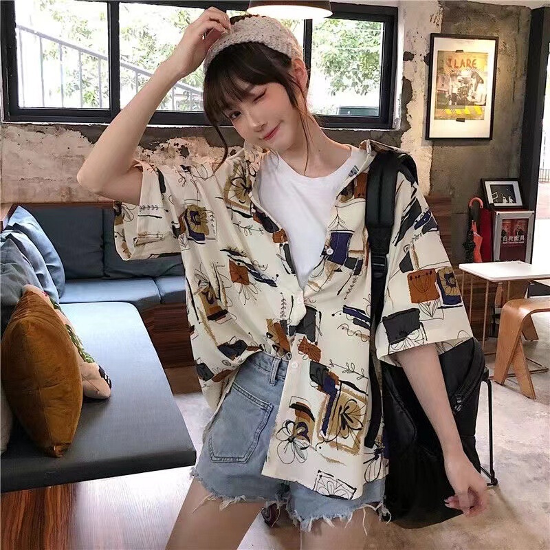 New Plant Print Shirt Summer Autumn Women Short Sleeve Elastic Thin Floral Print Top Loose T-Shirt