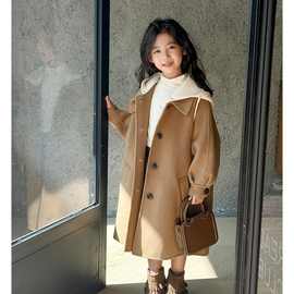 2025新中式女大童大衣儿童女连帽双面羊毛呢大衣冬季儿童秋季外套