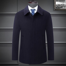 秋冬新款行政毛呢大衣加厚中老年男士简约中长款羊毛呢子大衣外套