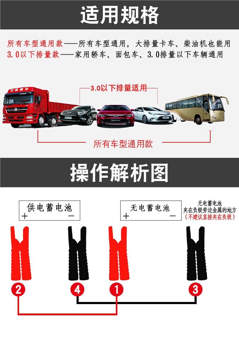 Car Battery Jumper Cables Pure Copper Jumper Cables for Connecting Batteries, Jiaohuanglong Clips, Car Ignition Connection Cables, Peihui