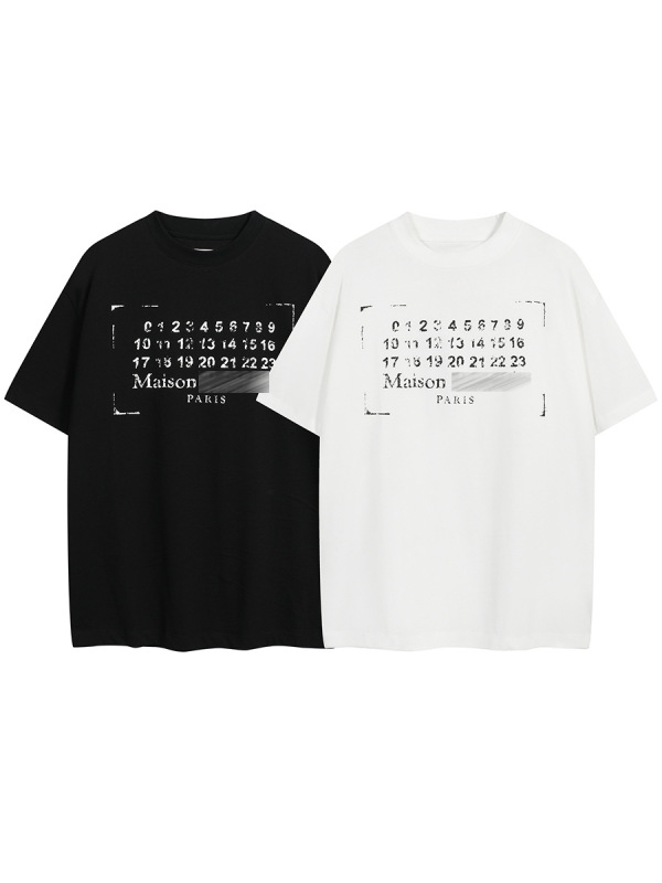 夏の新型クロスボーダーMM6アルファベット数字半袖男女カップルゆるい丸首純綿tシャツ半袖潮牌|undefined