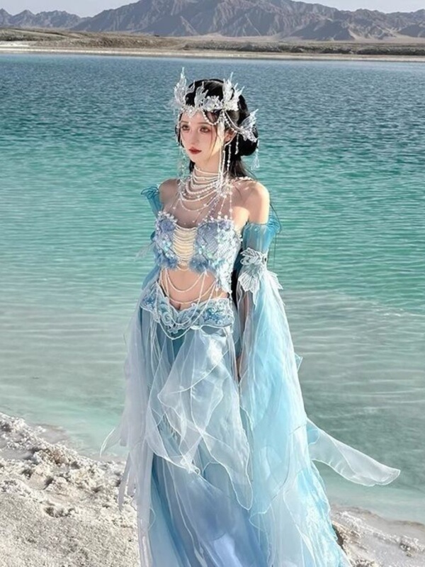 人鱼姬异域风系列人鱼公主渐变印染刺绣超仙女裙齐胸刺绣汉服爆款|undefined