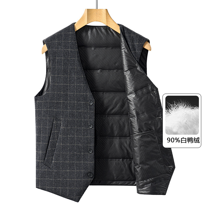 Wool Woolen Down Jacket Vest Men's V-neck Middle-aged Thickened Inner Wearing Warm Vest Casual Suit Vest for Hair