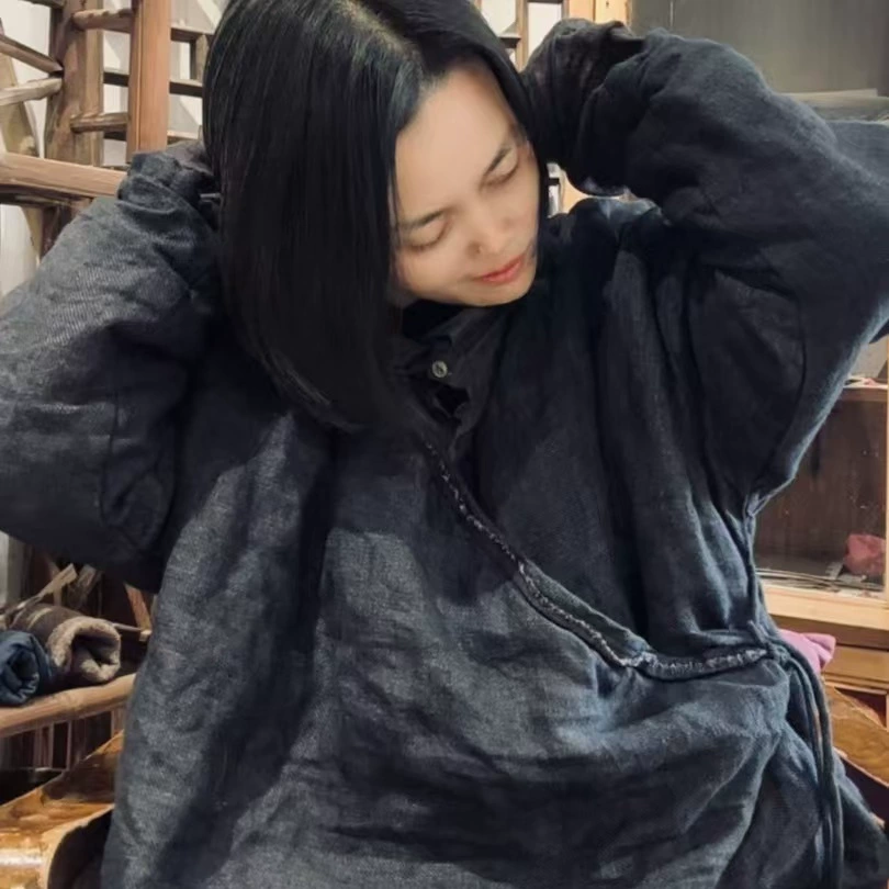 24/11 SN113 осень-зима ретро-кардиган с двойным цветным тканым льняным кардиган куртка