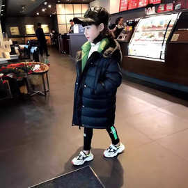 儿童羽丝绒丝服女童男童中长款过膝中童大童宝宝加厚白鸭绒丝童装