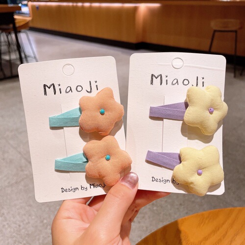 Korean-style fabric small flower hair clip for children, dopamine-colored sweet hair clip for girls, forehead clip that doesn't damage hair, BB hair clip