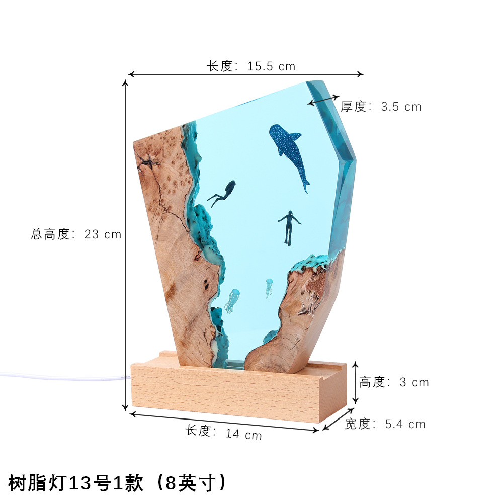 Ocean Cave Diver Home Desktop Decoration Creative Art Lamp Holder Solid Wood Resin Nightlight Gift Jewelry