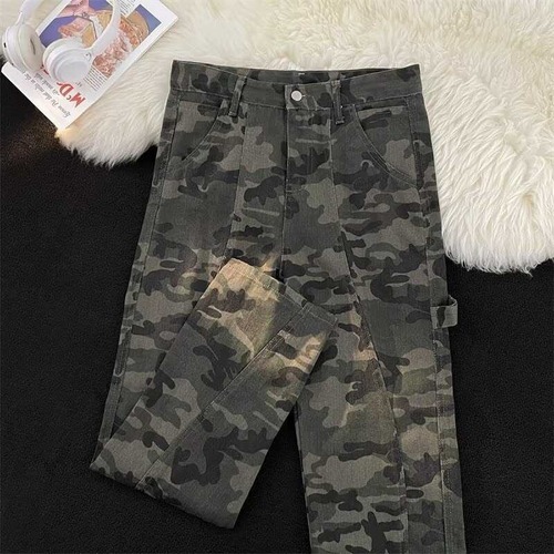 Camouflage Workwear Denim Jeans for Men - Summer New Arrival American High Street Retro Pants - Loose Straight Leg Wide Leg Long Pants