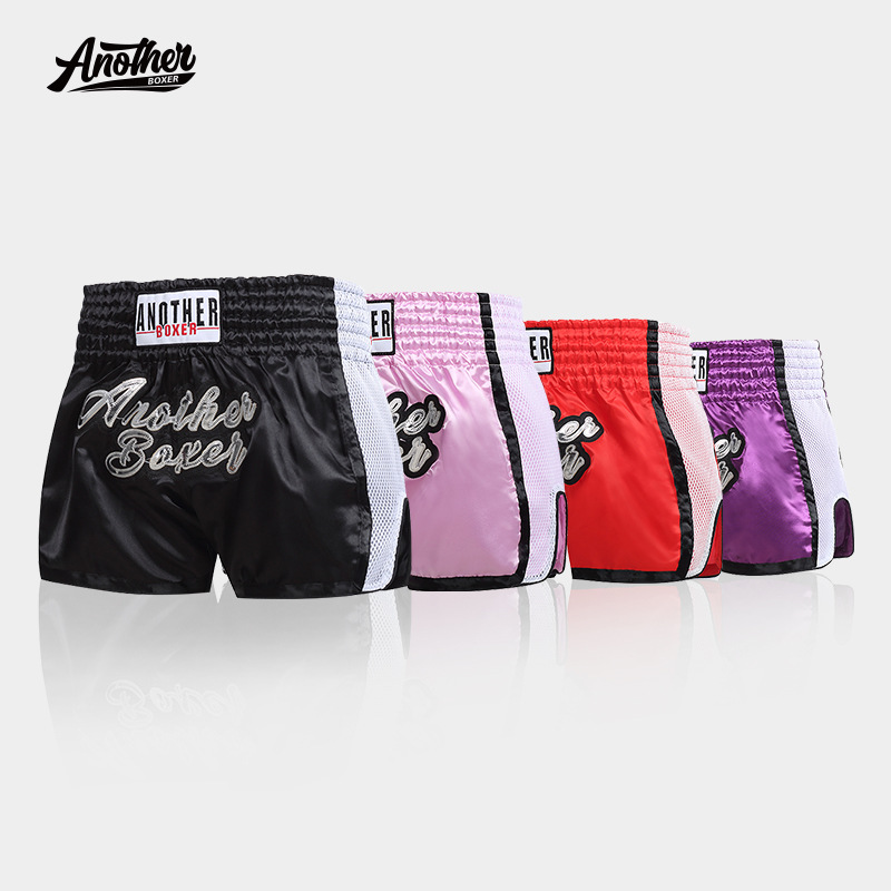 ANOTHERBOXER black mesh Muay Thai pants, designed for combat sports and martial arts, available in men's, women's, and children's sizes, suitable for Sanda and boxing