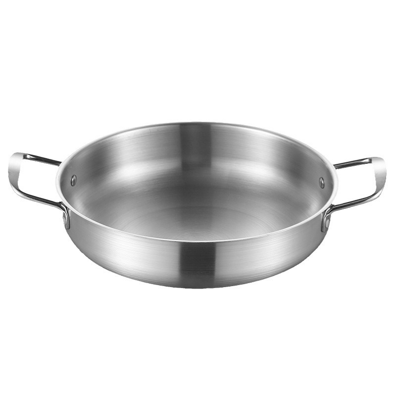Olla seca de mariscos de acero inoxidable de estilo coreano al por mayor engrosada olla caliente pequeña olla de fideos instantáneos de doble oreja olla caliente del ejército dorado