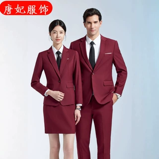 男女同款西服商务4s店春秋季跨境批发工作服职业装西装裤两件套装