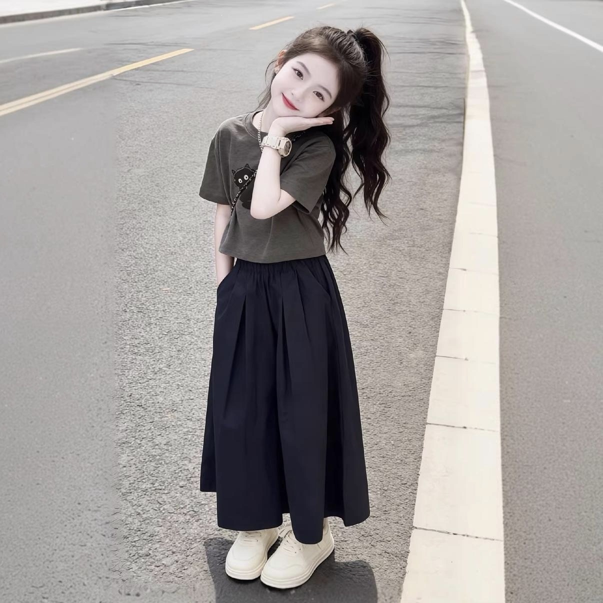 女童夏季新款套装洋气儿童短袖t恤小女孩宽松阔腿裤两件套