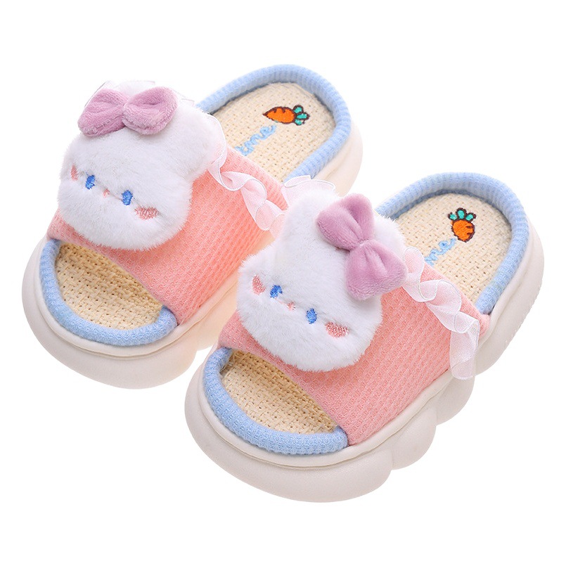 Zapatillas de lino para niños primavera y otoño para niñas princesa casa antideslizante fondo grueso cuatro estaciones casa niños bebé piso zapatillas