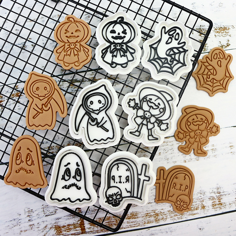 molde de galletas de Halloween dibujos animados para hornear molde de flip DIY 3D estereoscópio prensado molde de corte de galletas de helada
