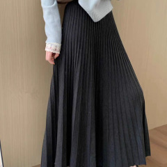 高腰显瘦百褶针织半身裙女秋冬天知识分子韩版休闲淑女风伞裙