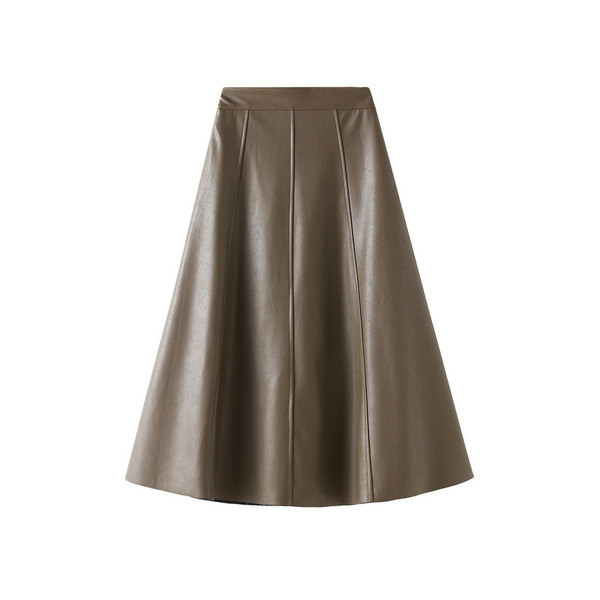 Retro leather demi-season fitted long skirt