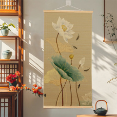 蓮の花新中国風プリント禅竹カーテン装飾絵画リビングルーム玄関廊下ローラーブラインド壁画研究茶室吊り絵画