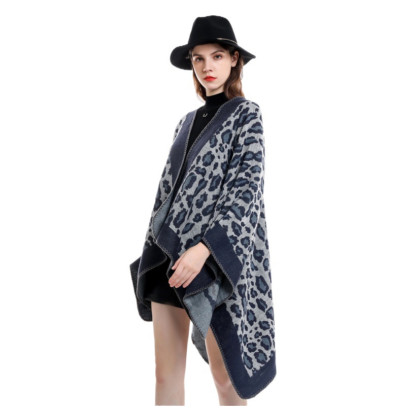 Chal parecido a la cachemira capa cálida Otoño e Invierno 2021 mantón exterior estampado de leopardo de la calle de la moda europea y americana