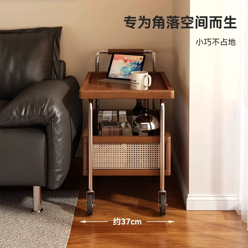 茶几客厅家用置物架可移动收纳小推车沙发边几中古风新款茶水柜子