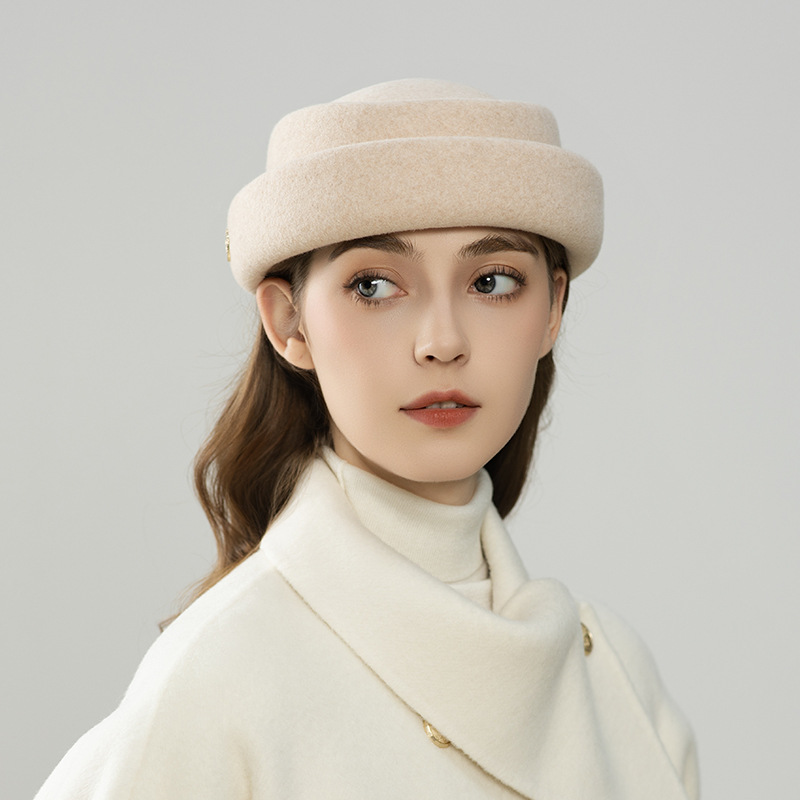 Mũ beret nữ len dạ Úc phong cách họa sĩ retro Anh — cơm trộn