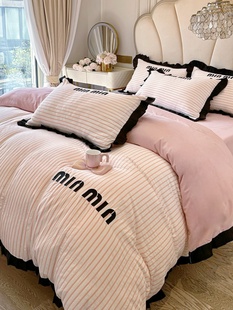 Little Red Book 2025 New Style Washed Cotton Korean Style Lace Four-Piece Set Princess Style Pure Cotton Quilt Cover Bed Sheet