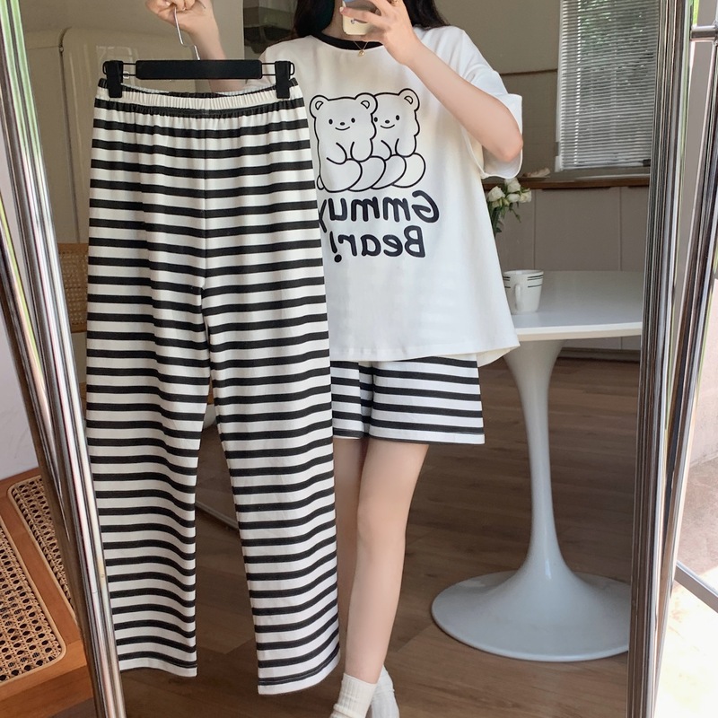 パジャマ女性夏綿質半袖三点セットかわいいアニメ薄手女子学生夏生放送ホームウェア卸売り|undefined