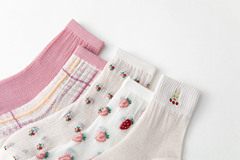 Summer and Autumn Lady Mid-Calf Cotton Ins Trendy Japanese Strawberry Cute Mesh Holes Breathable Long Socks Wholesale