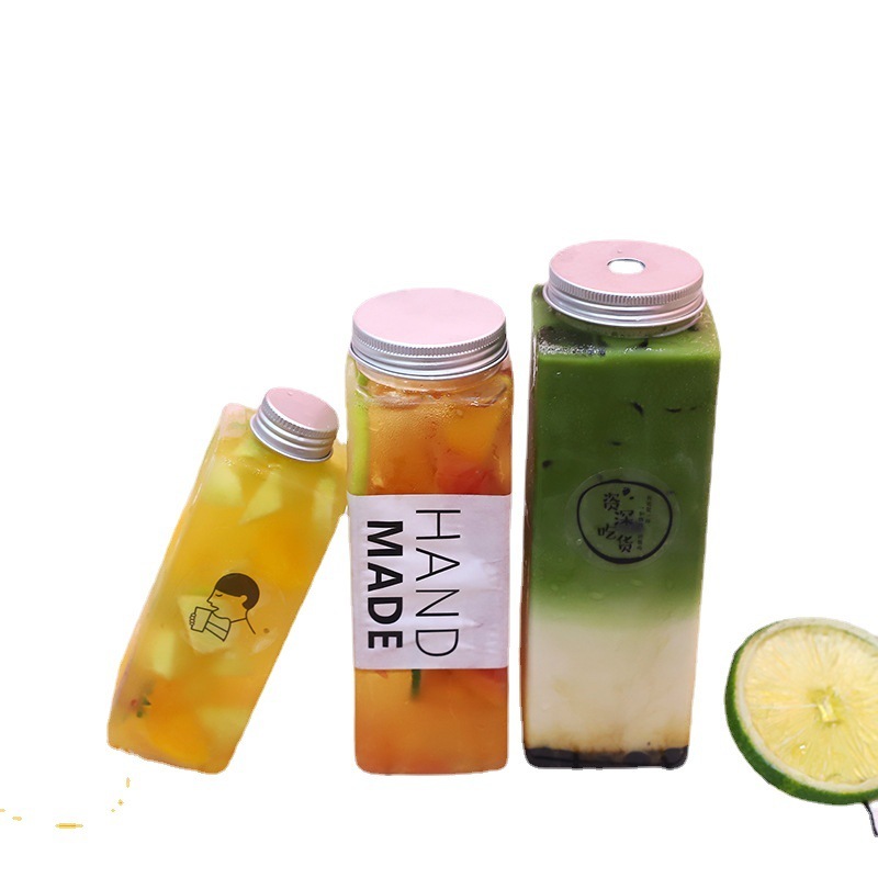 使い捨て500mlネットレッドミルクティーコーヒー飲料生搾りジュースプラスチックpetボトル四方冷泡茶ボトル角瓶|undefined