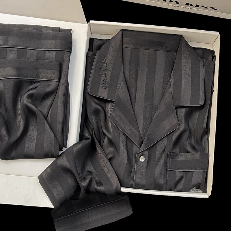 Daishian Clothing [Collar Embroidery] Men's Pajamas Casual Jacquard Pajamas Ice Silk Silk Embroidery High-End