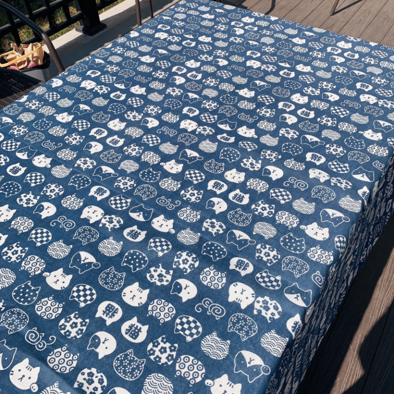 Flor azul porcelana tela de flor frágil alojamiento nacional retro algodón lino azul chino tela de mesa de estilo antiguo