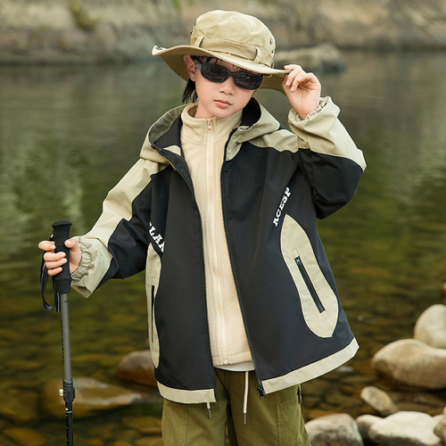 Boys' 3-in-1 windbreaker jacket  new style children's jacket upper garment for middle and older children spring and autumn hooded trendy kids' clothing