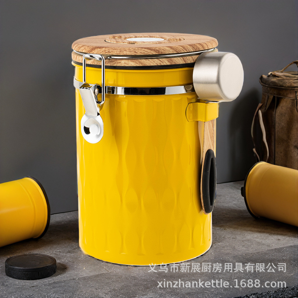 Tanque de almacenamiento transfronterizo tanque de sellado de café en polvo con cucharas granos de café tanque de sellado de escape de acero inoxidable con controlador de tiempo