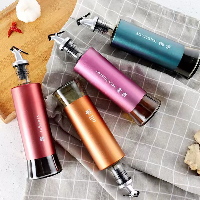  colored glass oil bottle, kitchen leak-proof oil control spout, household soy sauce bottle, vinegar bottle, seasoning jar