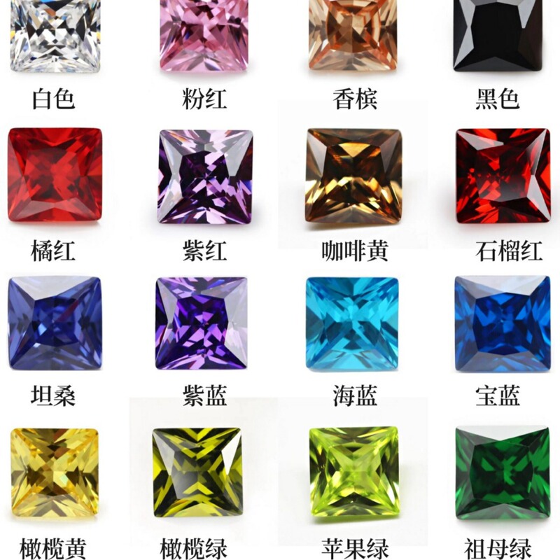 5A color zircon square right angle pointed bottom ring surface zircon bare stone main stone diy factory direct Pato Stone