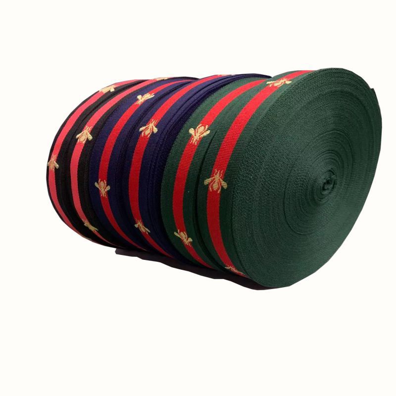 Venta al por mayor 2, 5 inter-color cinta de poliéster de tres colores rojo verde bordado abeja jacquard cinturón Ropa Accesorios abeja cinta