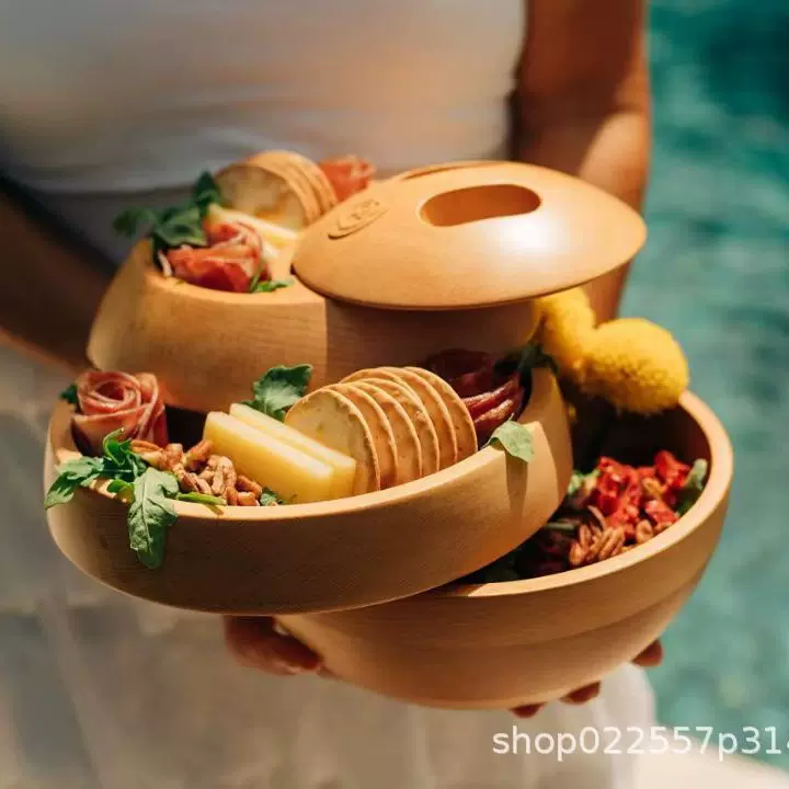 木质多层上菜托盘餐厅水果点心木托盘多用途熟食零食展示托盘