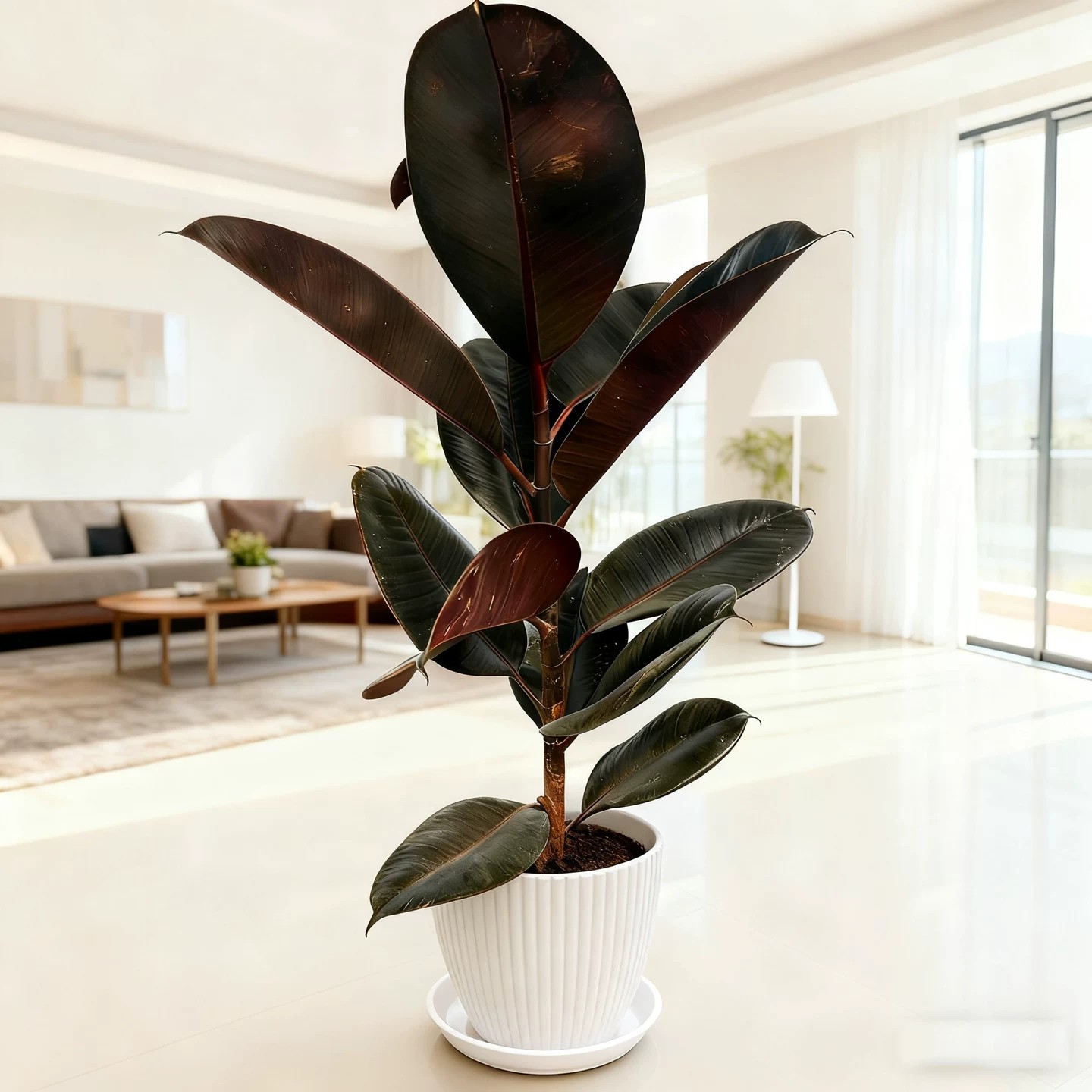 Rubber tree 50-60cm [simple white pot]