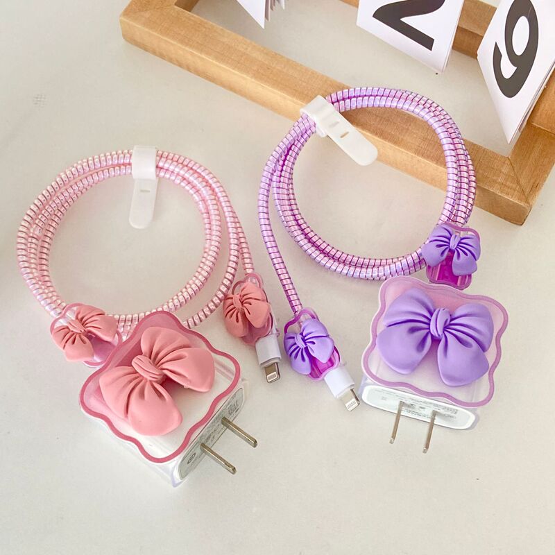 Suitable for Apple Charger Data Cable Protective Case Set with Wavy Bow iPhone 20W Fast Charging Head Simple Ins