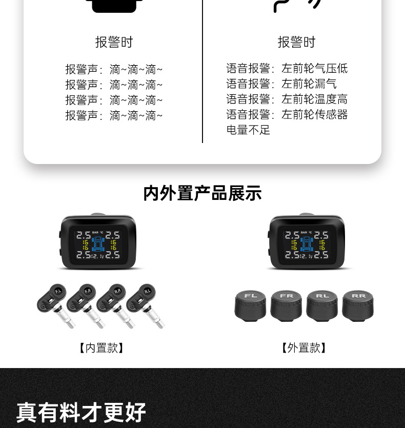 Ty09 Built-In Tire Pressure Monitor, External Universal Tire Detection Device for Cars, Wireless Solar-Powered Cigarette Lighter Tire Pressure Monitor