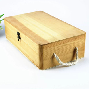 Customized Pine Wood Box for Two Bottles of Wine with Flip-Top Lid and Raffia Grass, Wooden Packaging Box for Liquor, Wine Gift Box