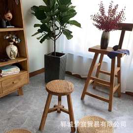 中式老榆木餐椅实木高脚凳靠背吧台椅多款可定圈椅禅意喝茶椅圆凳