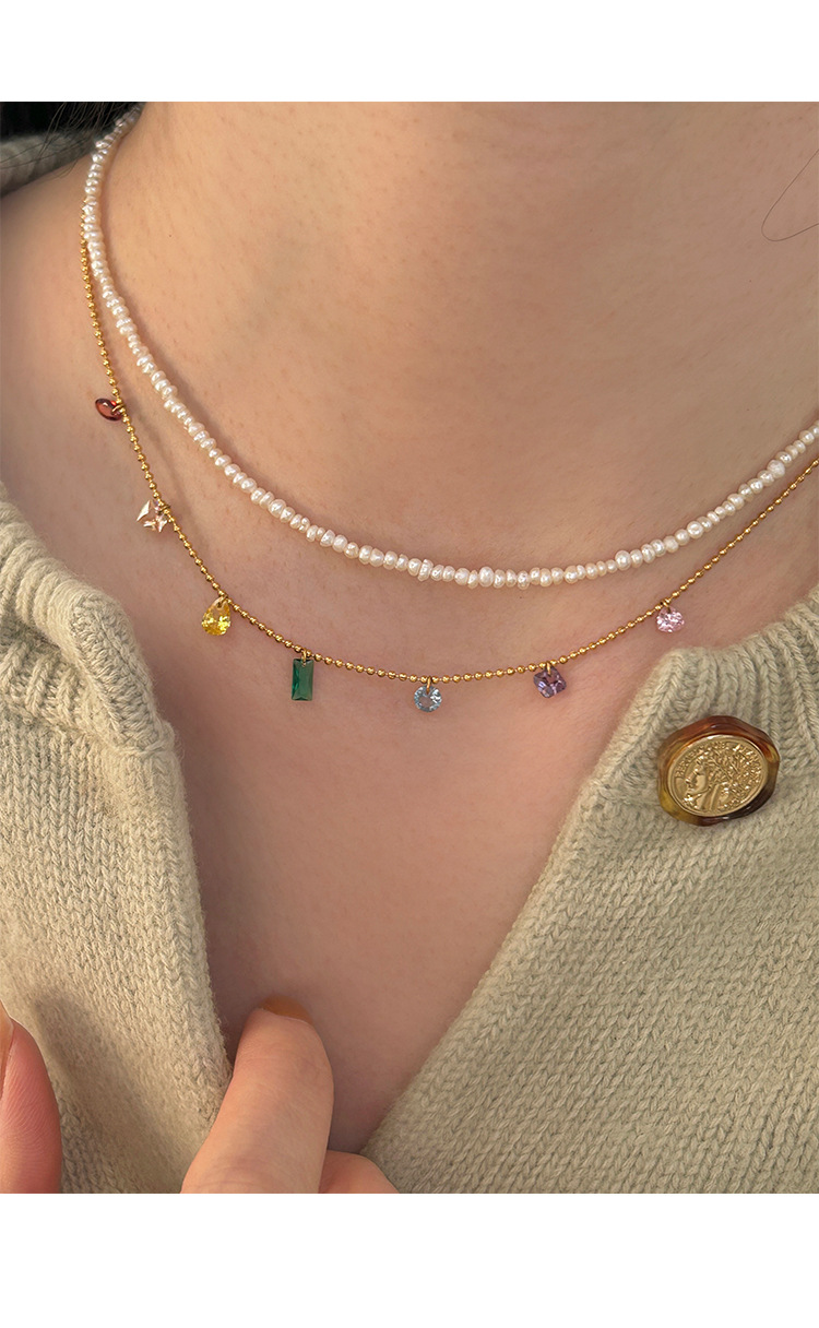 Titanium Steel Material Fashion Geometric Titanium Steel Plating Zircon Necklace